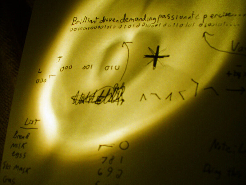 A note page with the word SAFE scratched out next to six symbols
